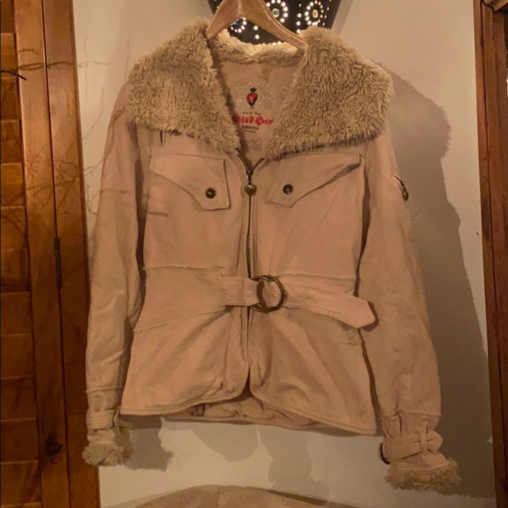 Twisted Heart Faux Fur Trimmed Belted Jacket